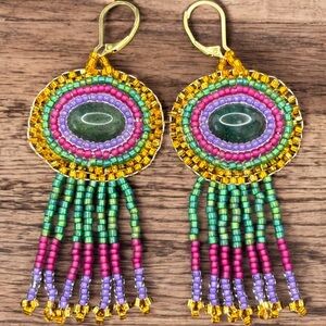 Handmade Water Grass Agate Seeds Beads Fringe Dangle Tassel Bohemian Earrings